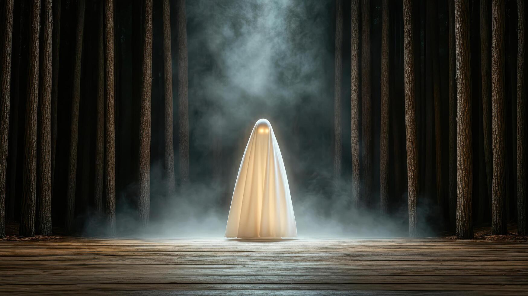 A white ghostly figure standing in the middle of a room photo