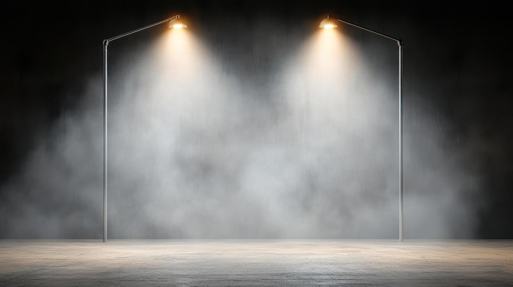 An empty room with two street lights and smoke coming out photo