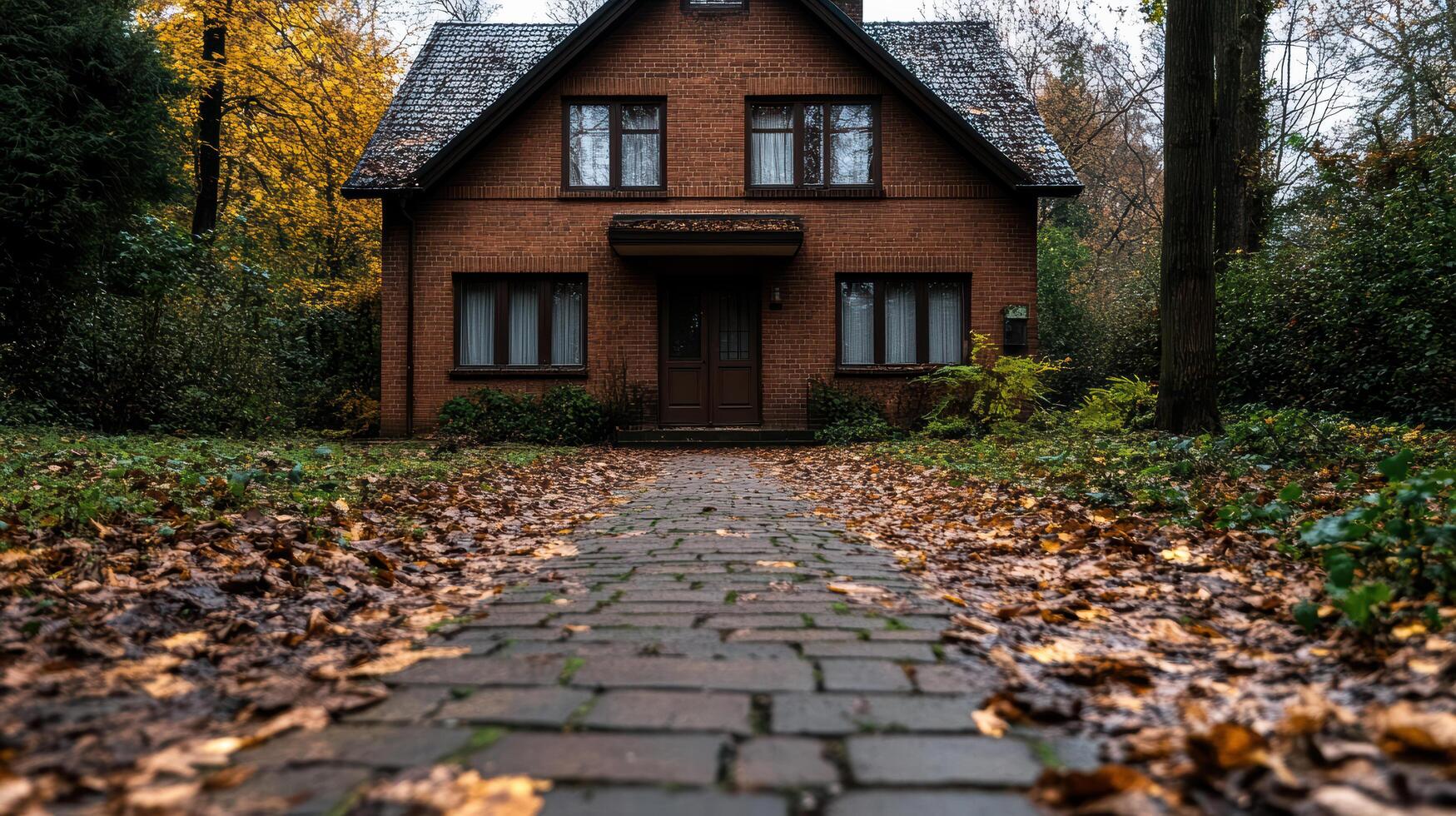 A brick house with a path leading to it photo