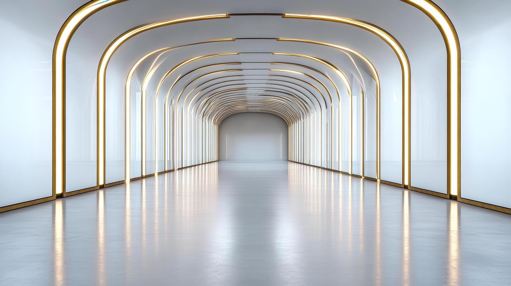 A long white corridor with a light at the end photo