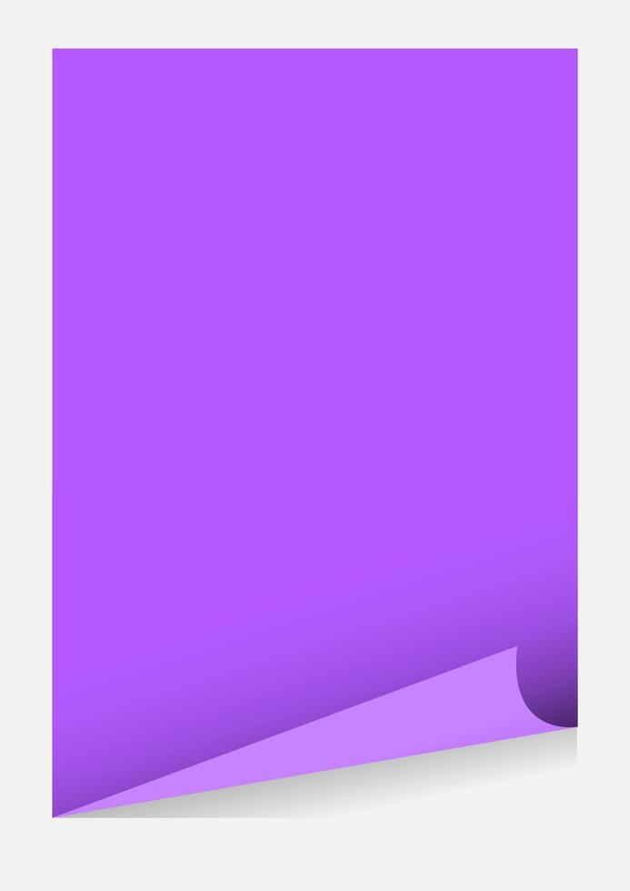 purple paper with curl corner, rectangle sheet with curled corner vector