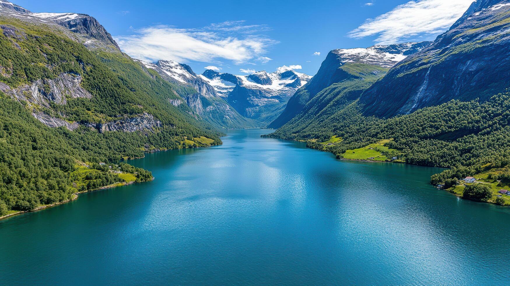 A beautiful lake surrounded by mountains and trees photo