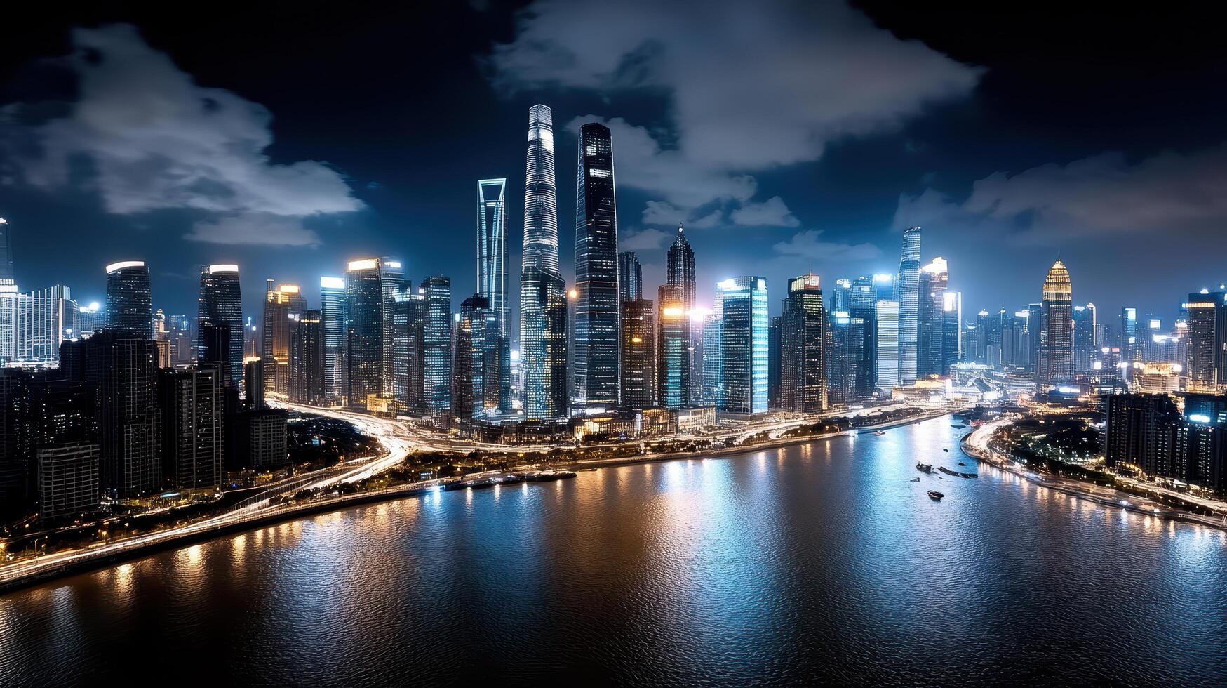 The city skyline at night in shanghai, china photo