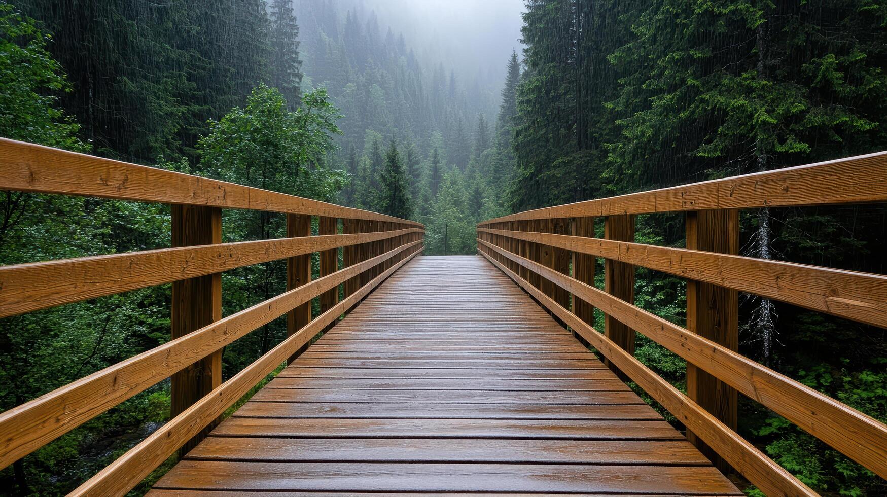 Wooden bridge in the forest photo