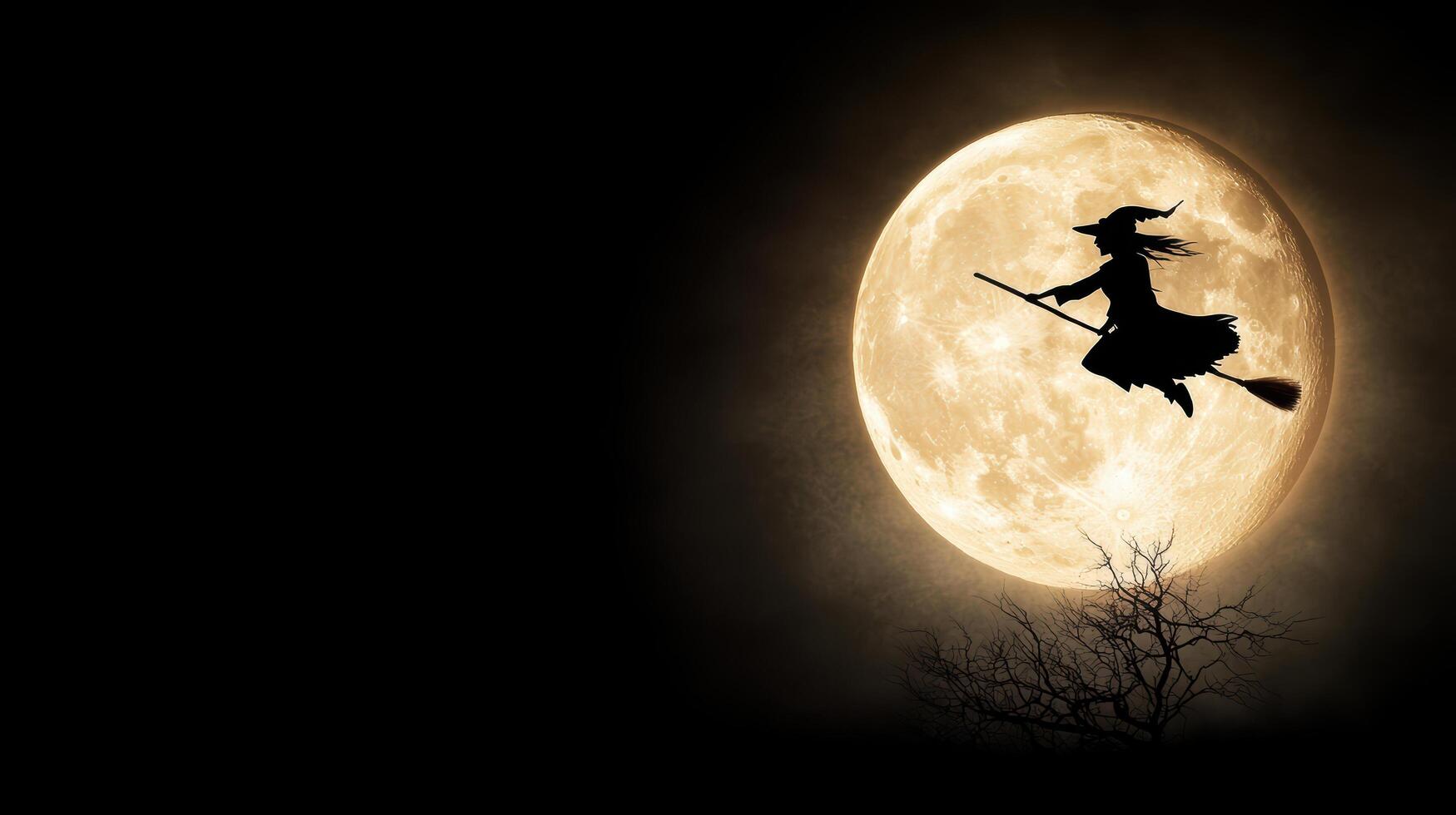 Halloween witch flying over the moon photo