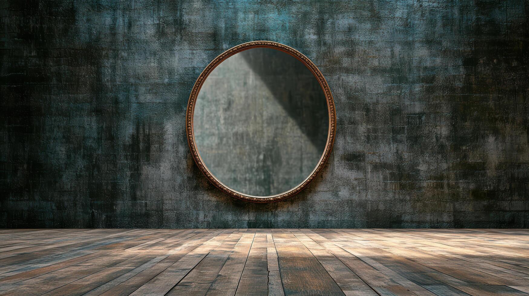 An empty room with a mirror on the wall photo