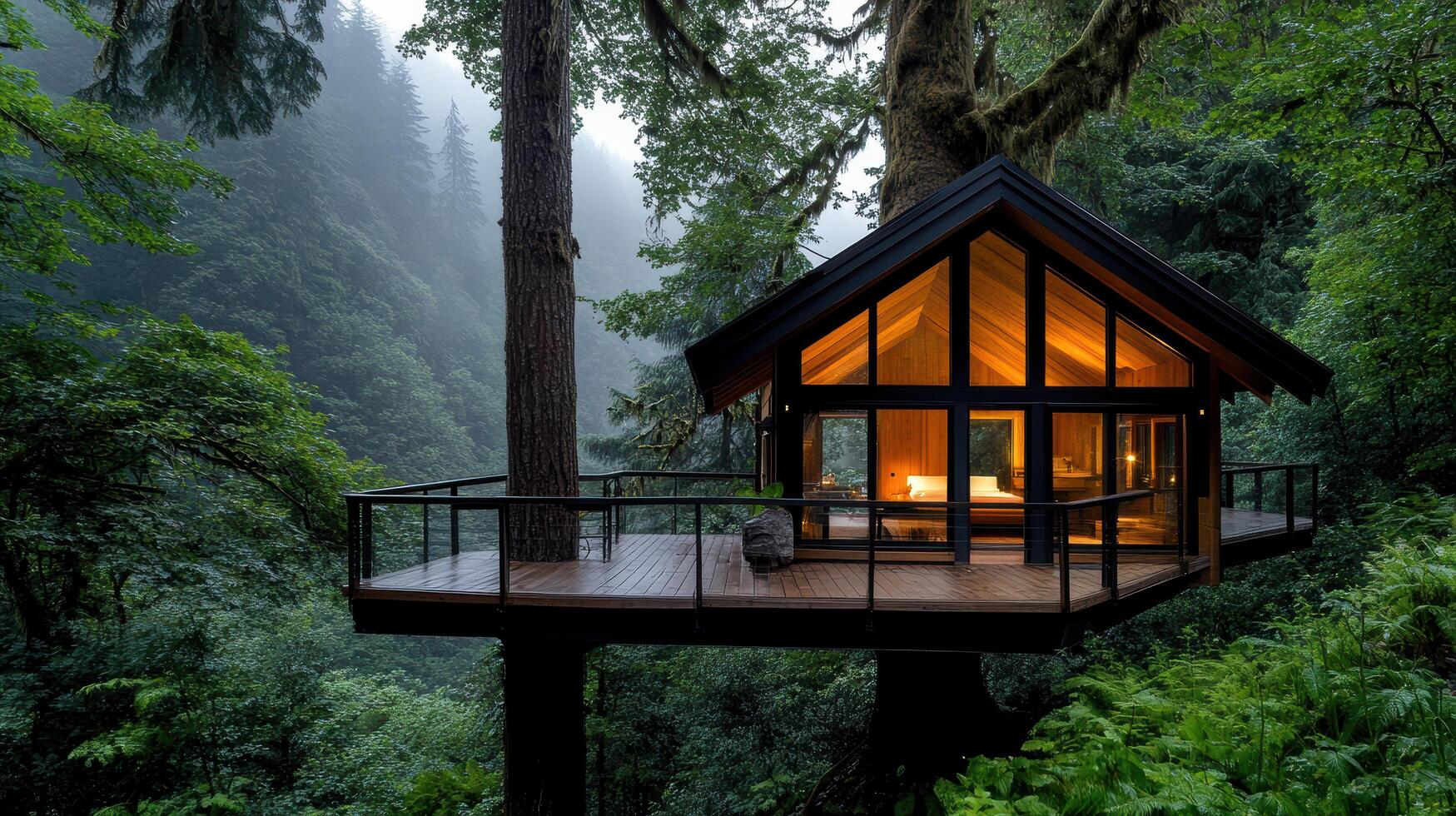 A tree house in the middle of a forest photo