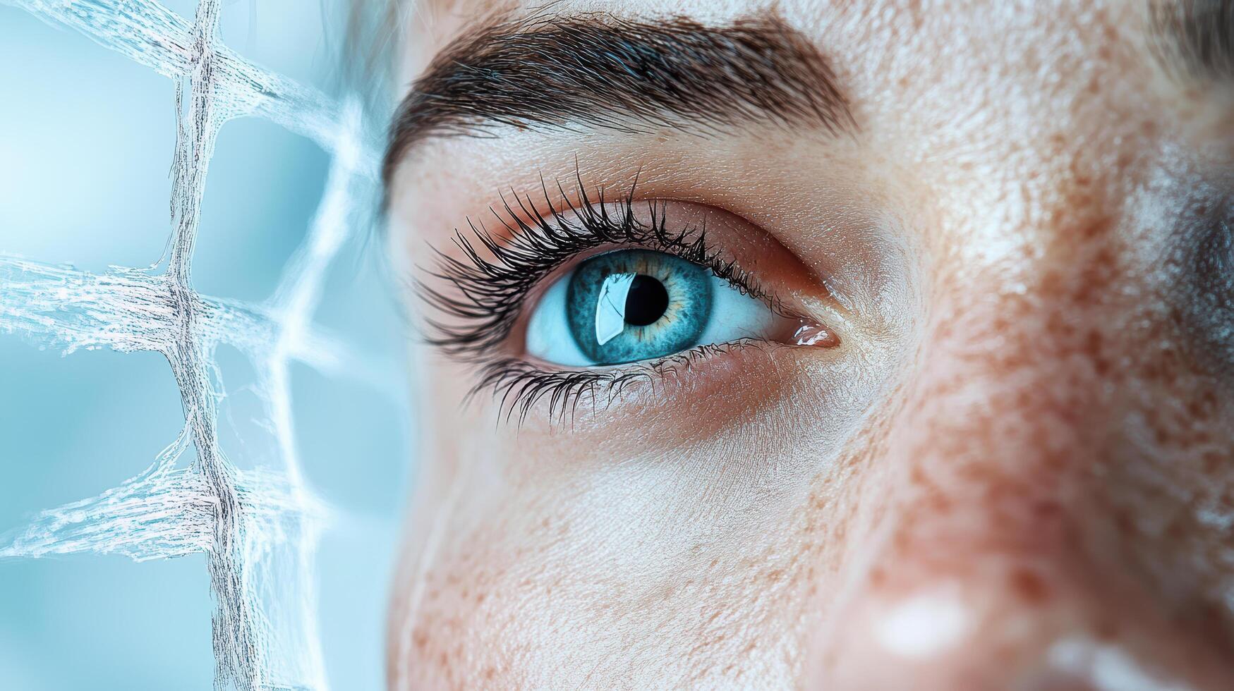 A close up of a woman's eye with blue eyes photo