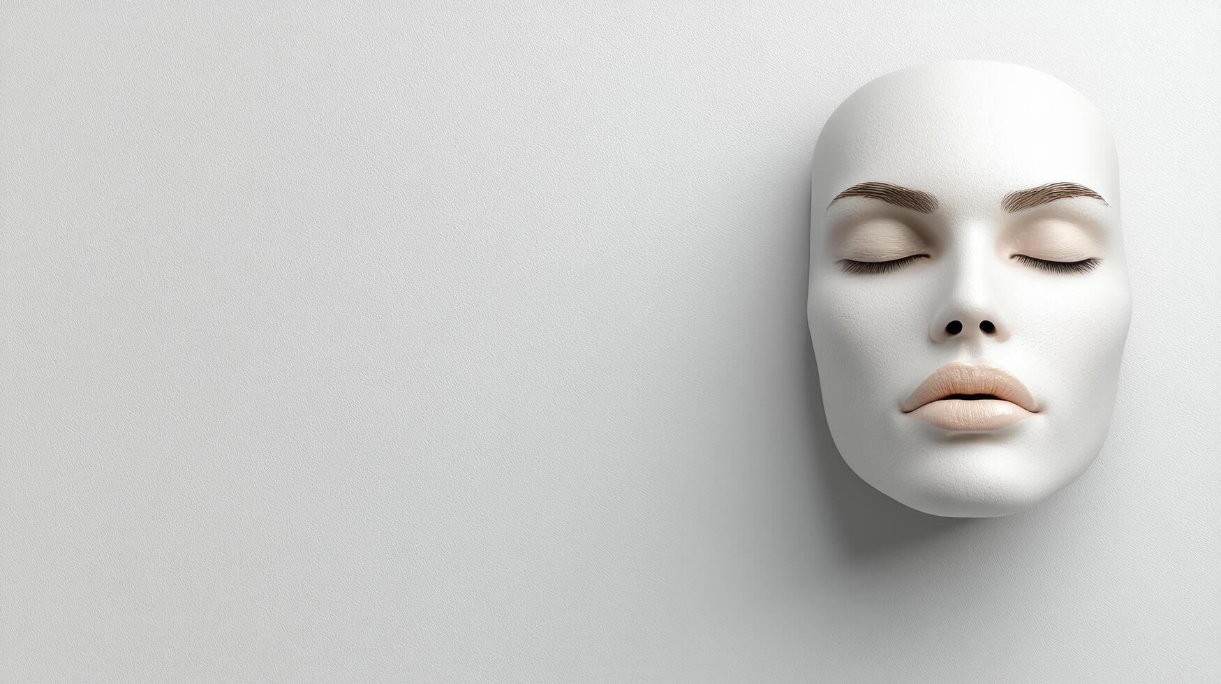 A white mask with eyes and closed eyelids photo