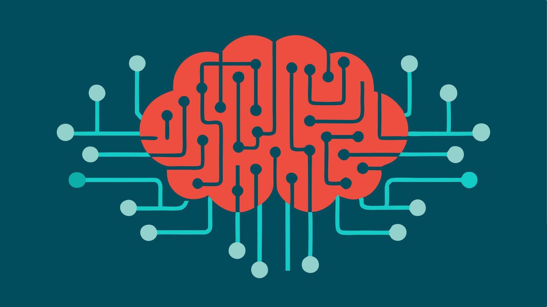 Brain and Circuit An abstract representation of a brain composed of circuitry lines signifying the intelligence of AI in processing and writing code.. vector