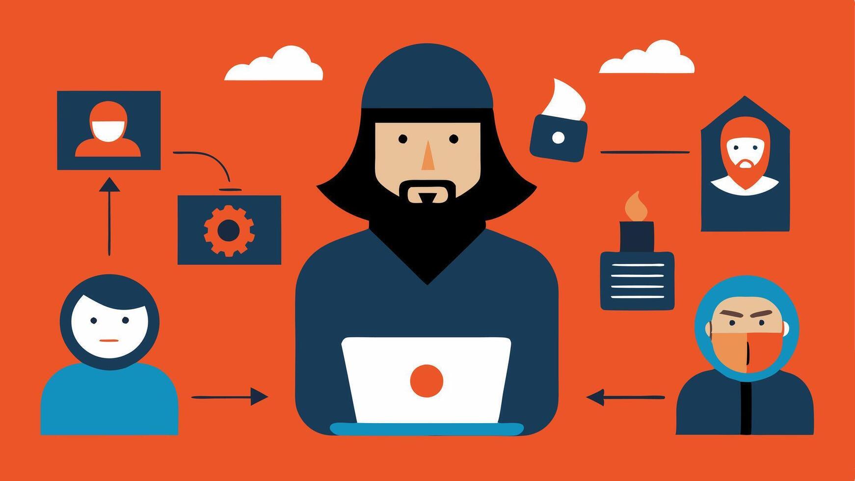 These s can visually the various aspects of how online radicalization occurs and highlight the complexities of the digital landscape in spreading extremist. vector