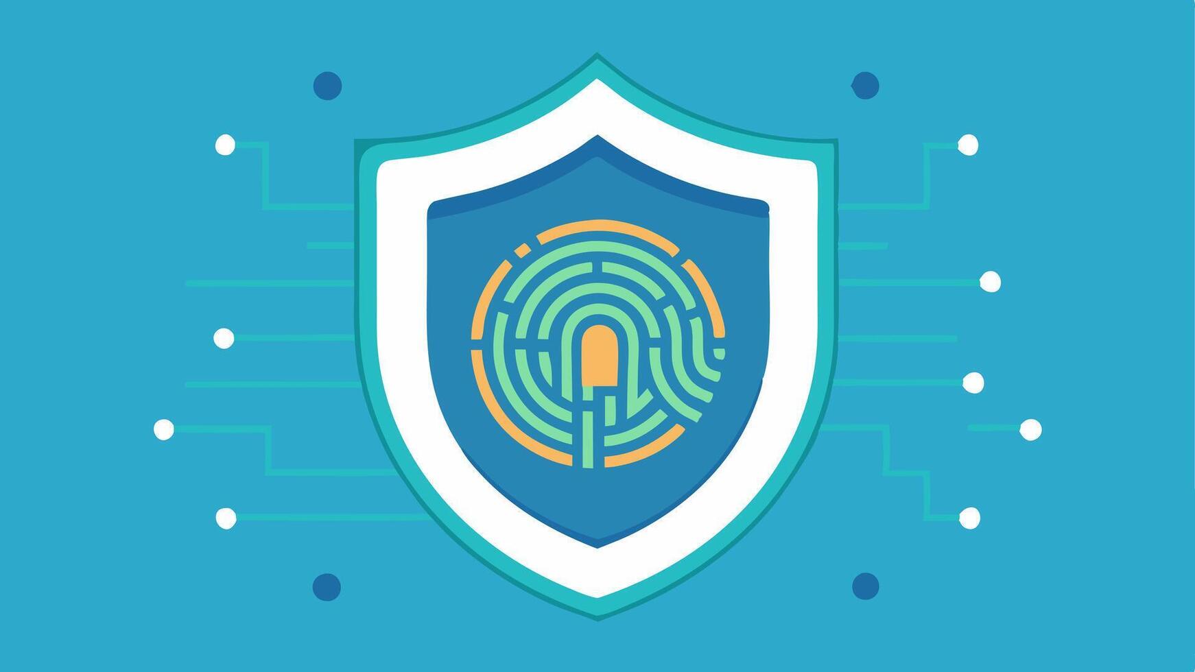Data Protection Shield A stylized shield with a digital fingerprint in the center symbolizing personalized data protection and identity verification.. vector