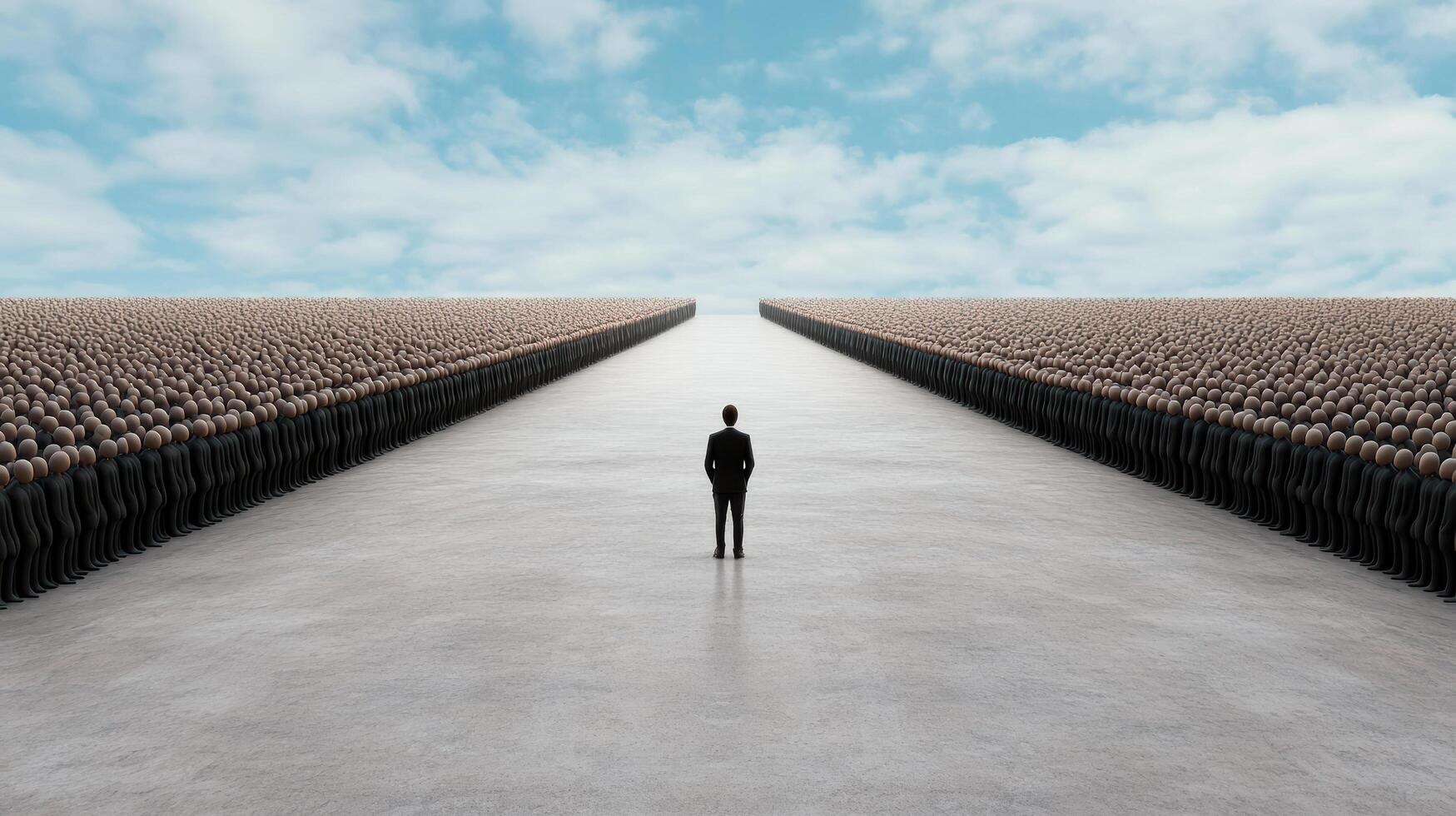 A man standing in front of a large crowd of people photo