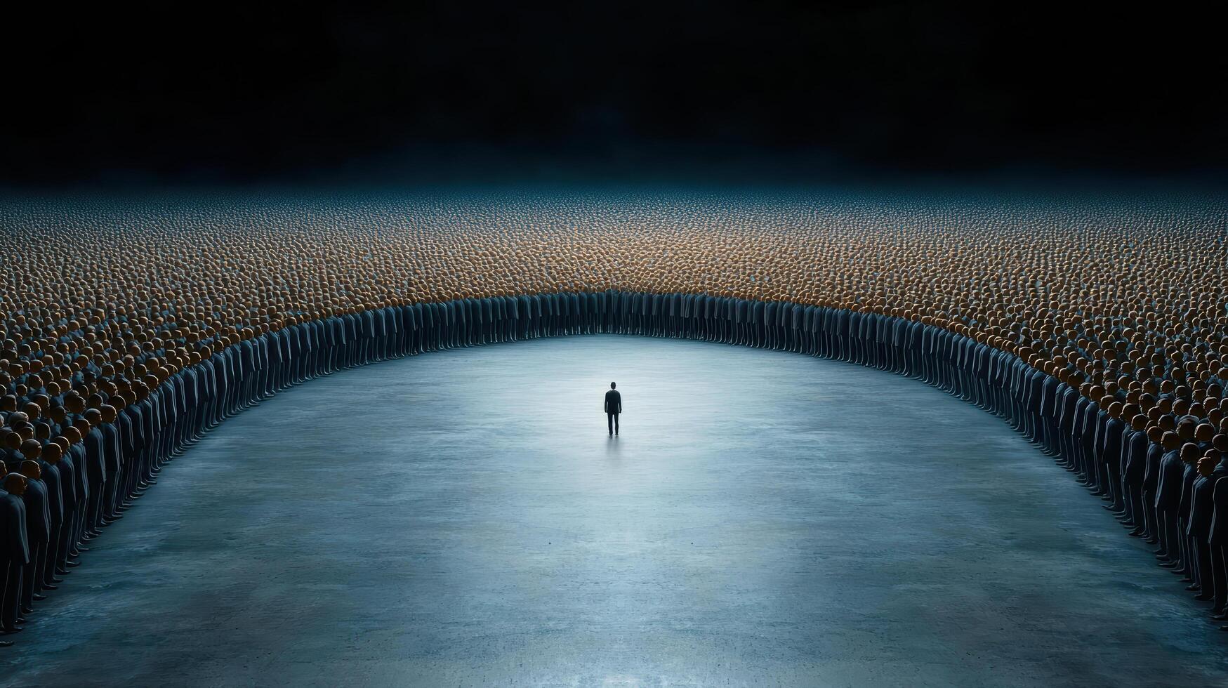 A man stands in front of a crowd of people photo