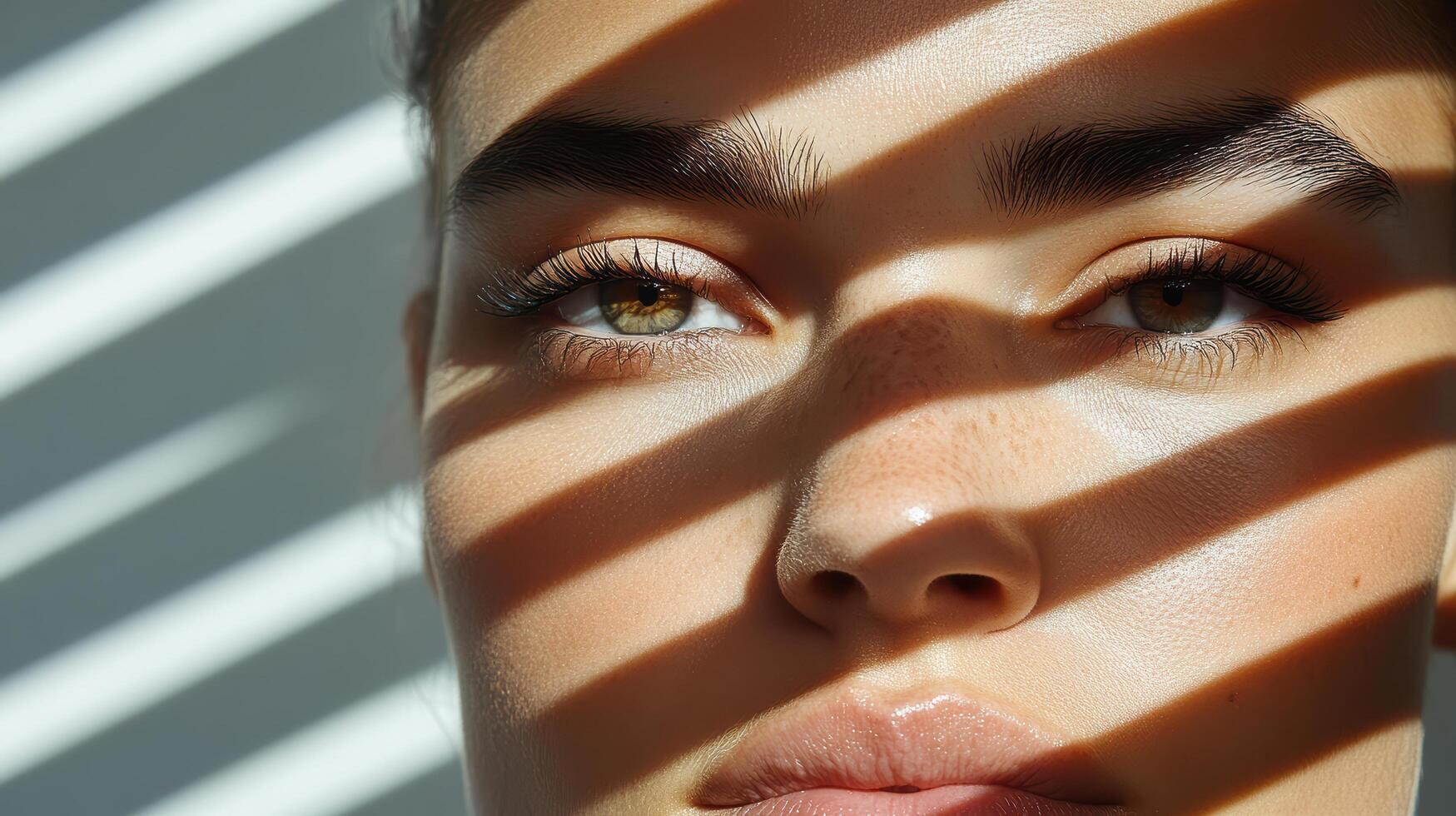 A woman with bright eyes and a white background photo