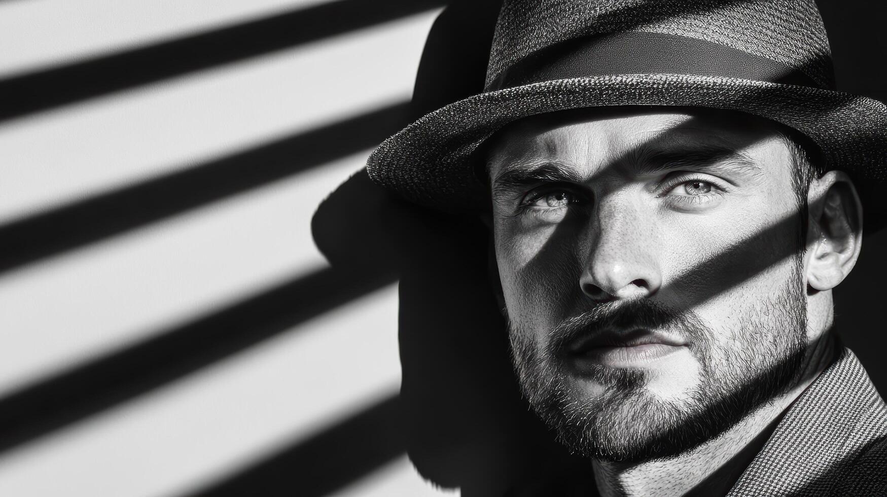 A man in a hat and suit is looking at the camera photo