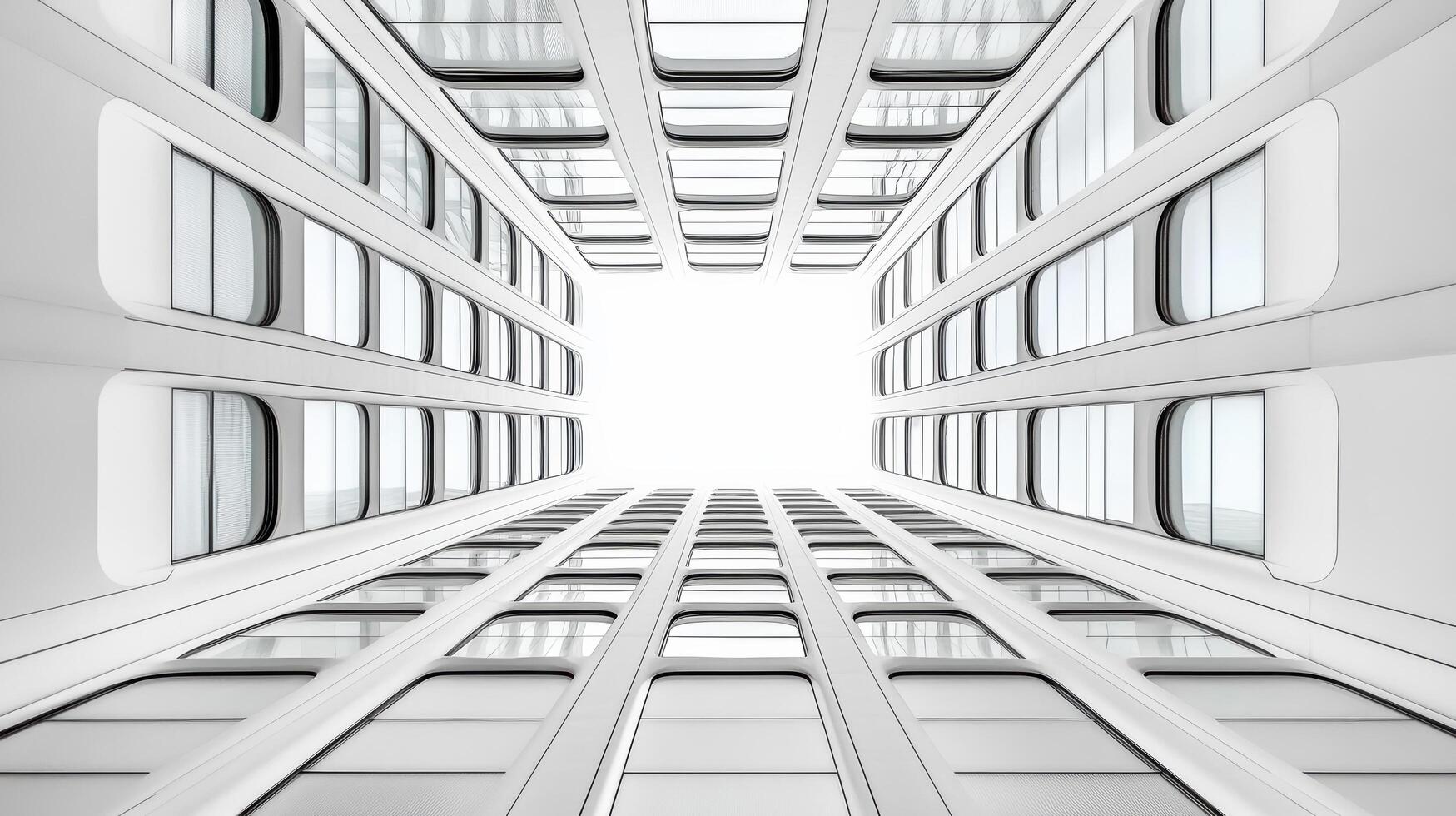 A view of a building with windows looking up photo
