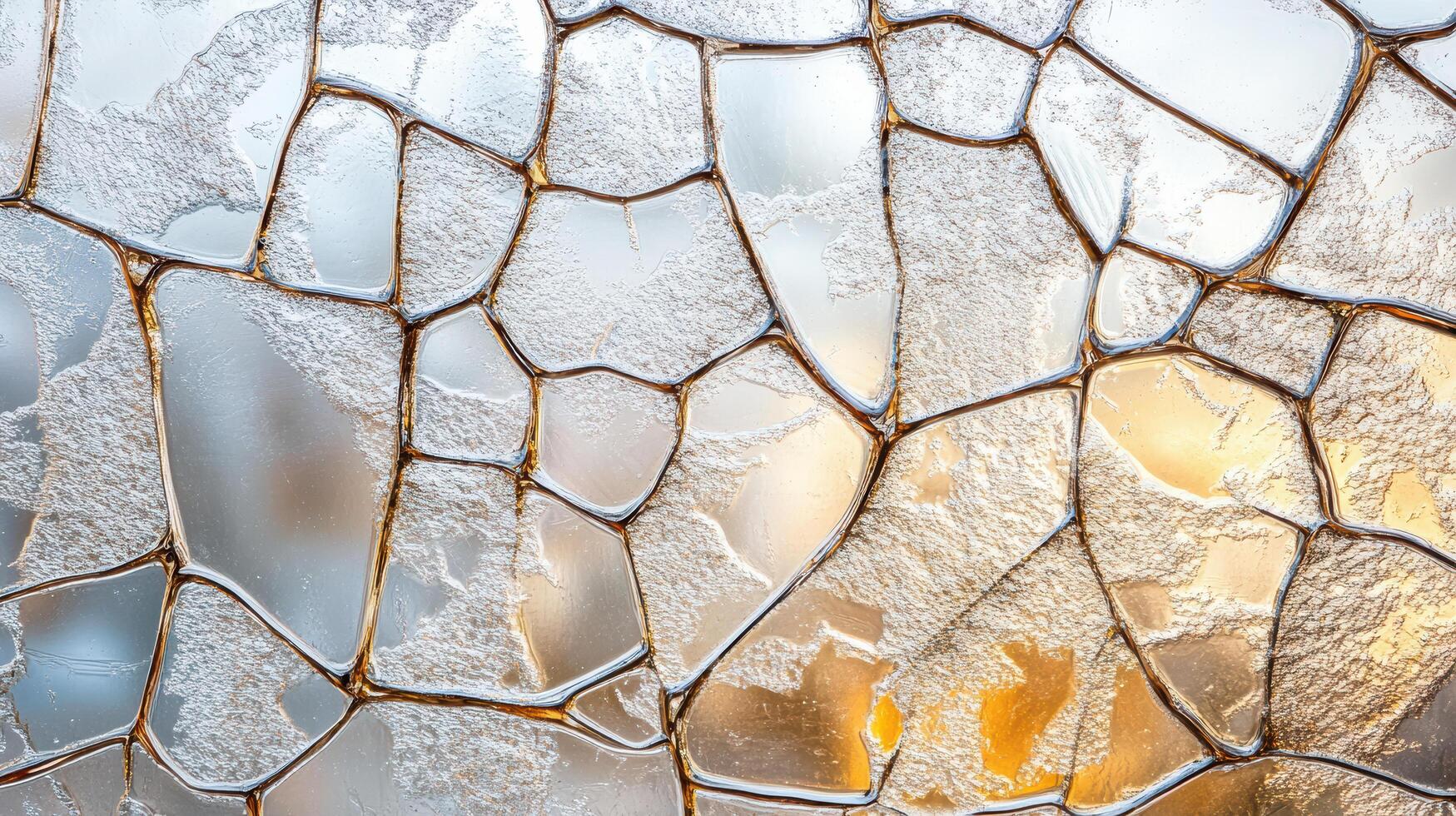 A close up of a frosty window with cracks photo