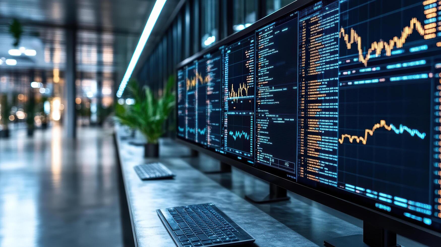 A computer monitor with stock market data on it photo
