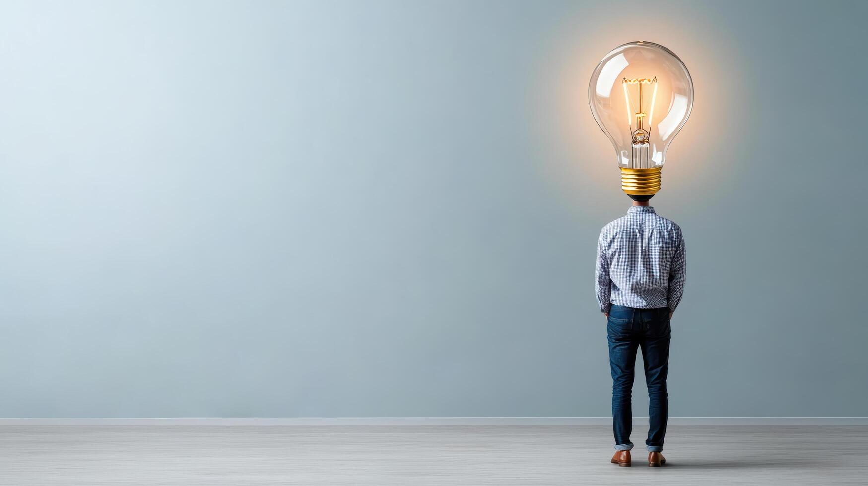 A man standing in front of a light bulb photo