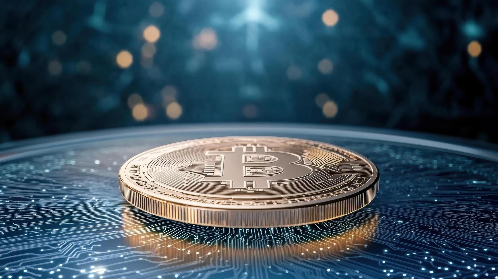 Bitcoin on a circuit board with a blurry background photo