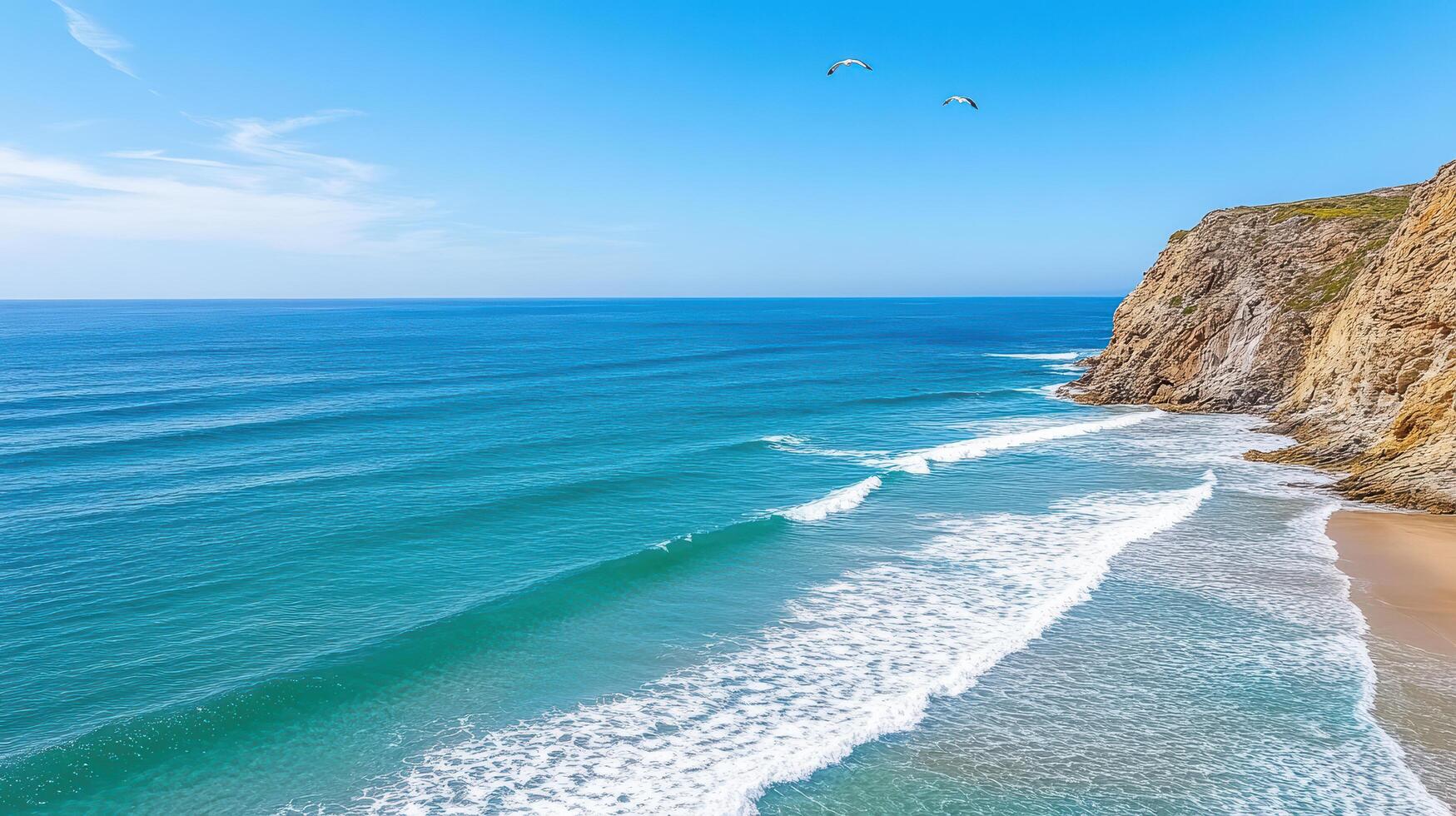 A beach with cliffs and waves in the ocean photo