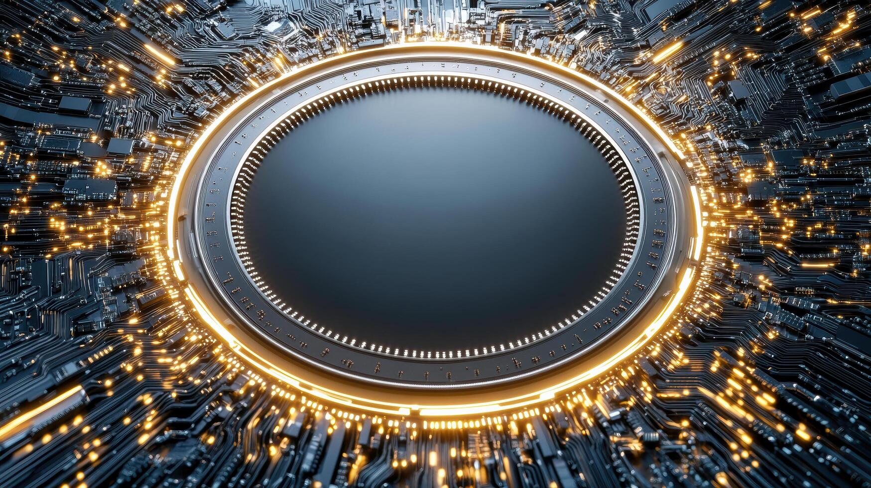 A circular metal object in a dark background photo