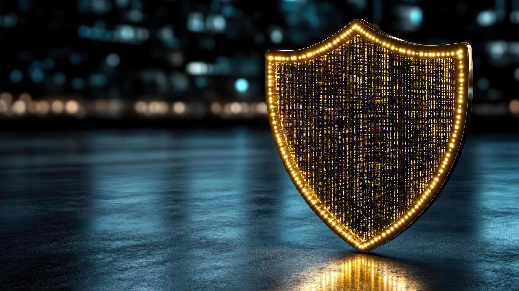 A glowing shield on a dark background photo
