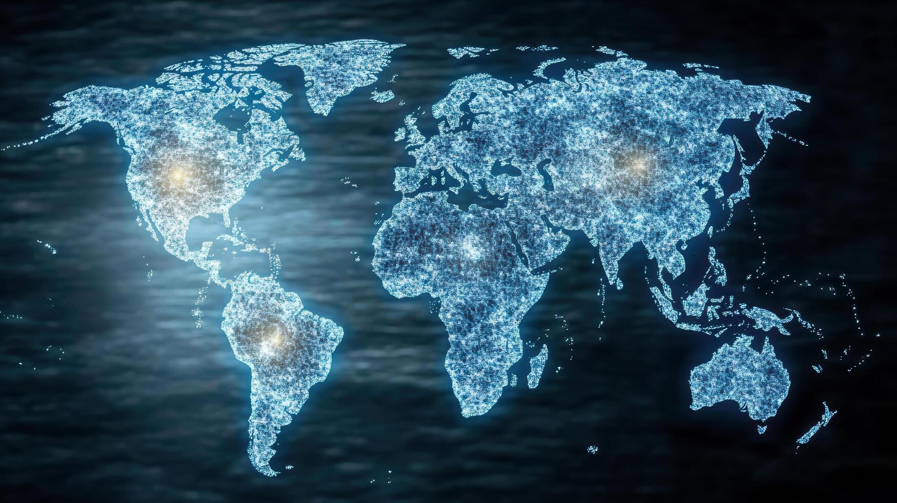The world map is shown in blue light photo