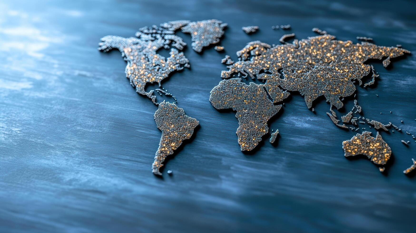 The world map is shown on a blue background photo