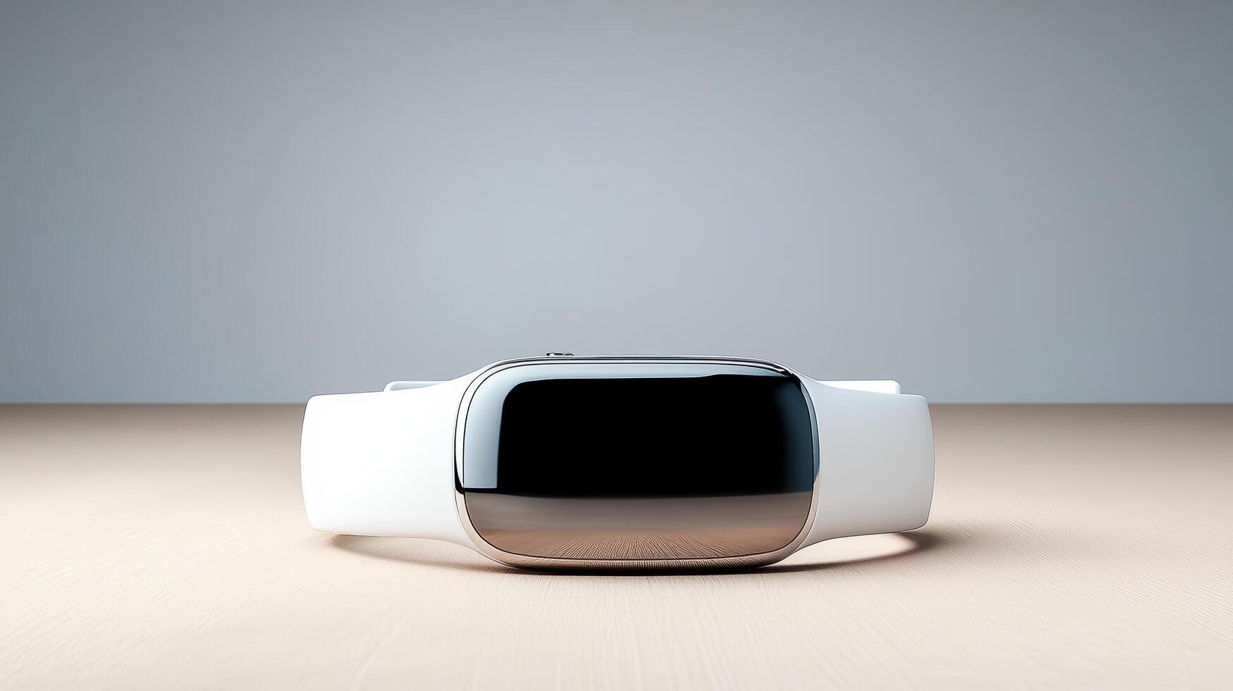An apple watch sitting on a table with a gray background photo