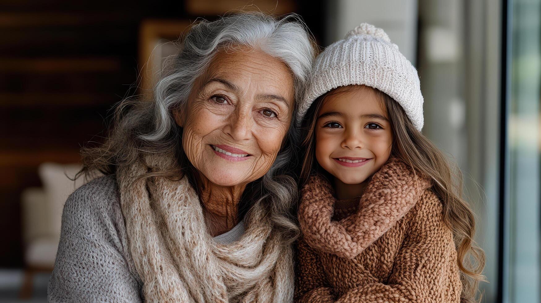 An older woman and a little girl are smiling photo