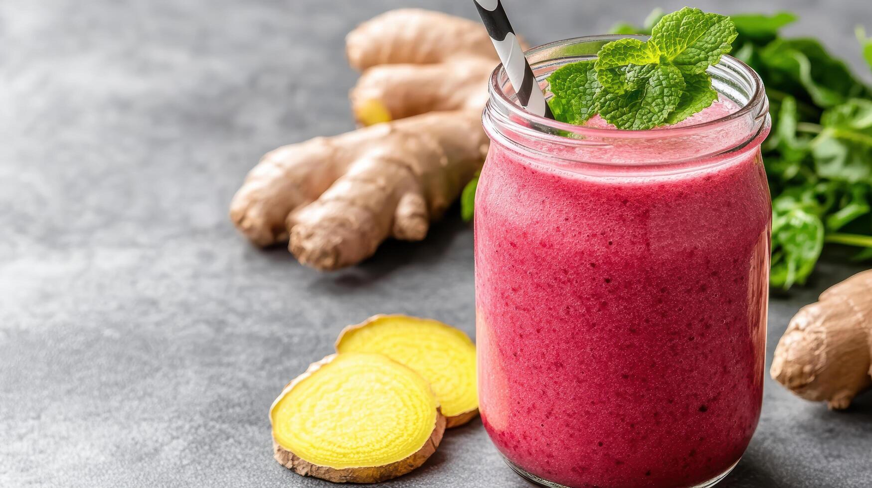 A smoothie with ginger and a slice of ginger photo