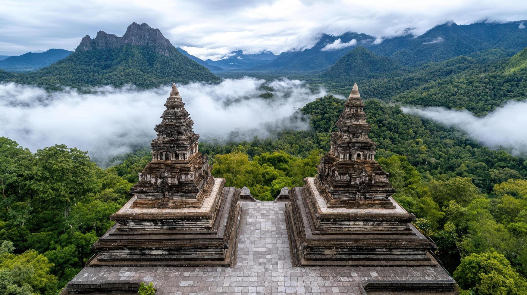 The view of the temple in the middle of the jungle photo