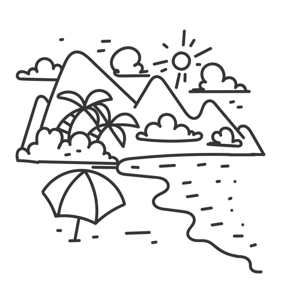 tropical island with palm trees and umbrella vector