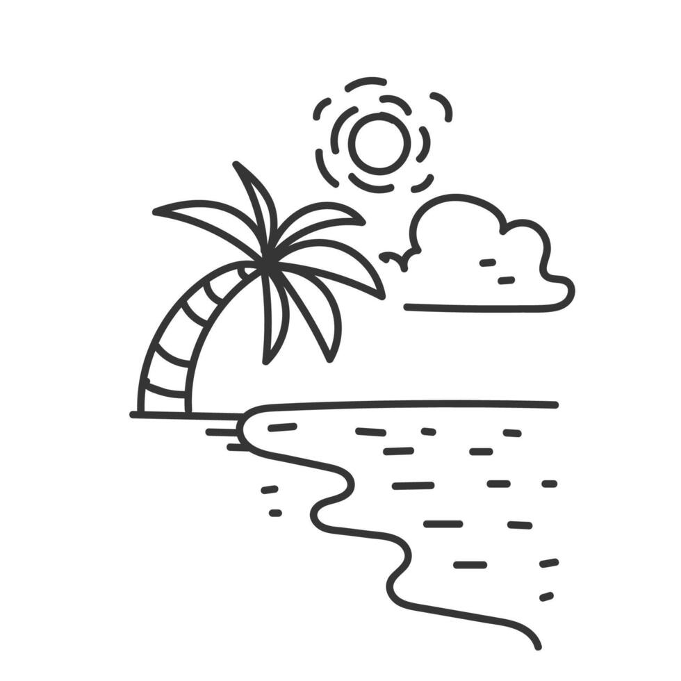 a line drawing of a palm tree and the ocean vector