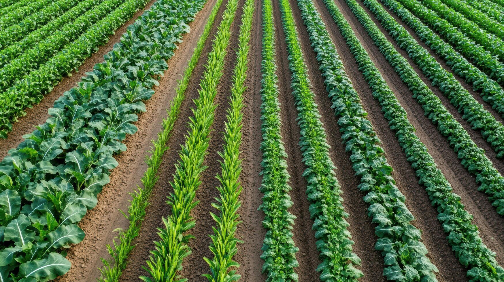 An aerial view of a field of corn and other crops photo