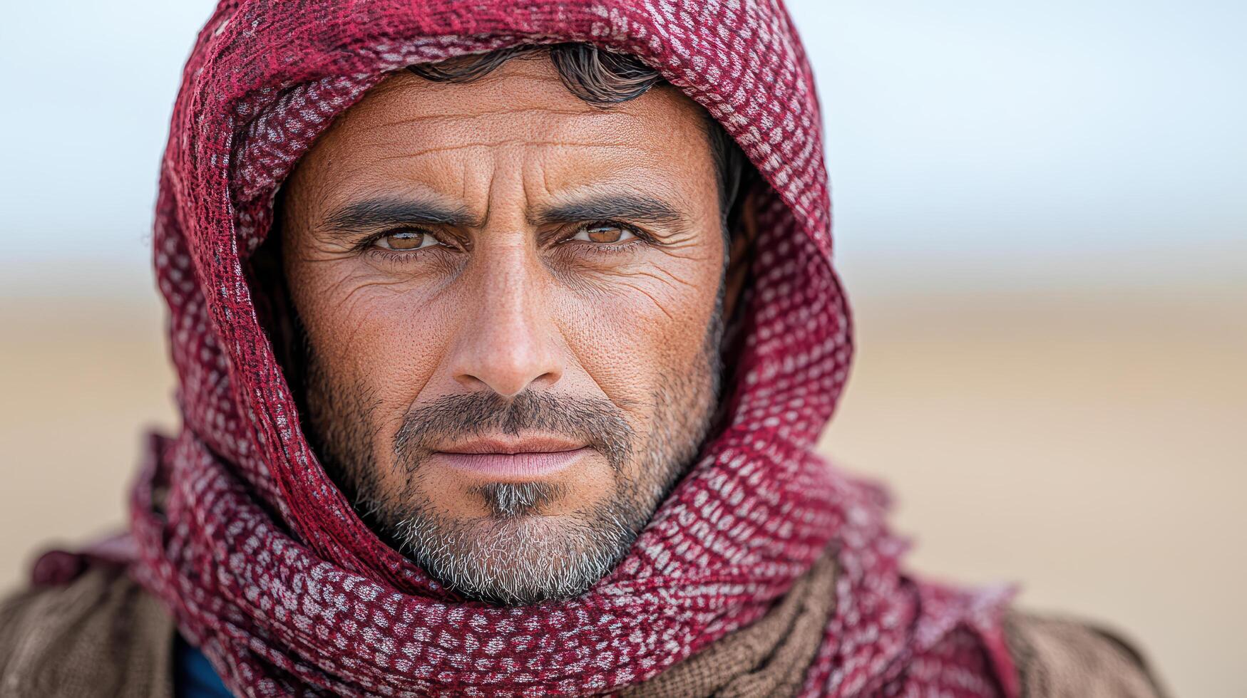 A man in a red scarf and a blue scarf photo