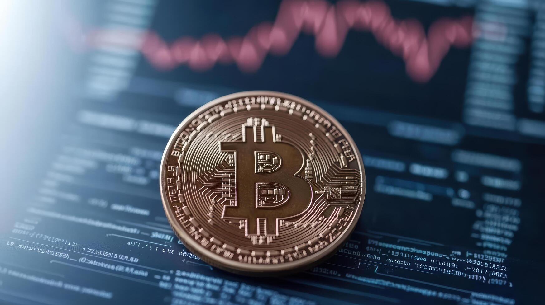 Digital currency concept featuring Bitcoin financial chart background, symbolizing investment photo