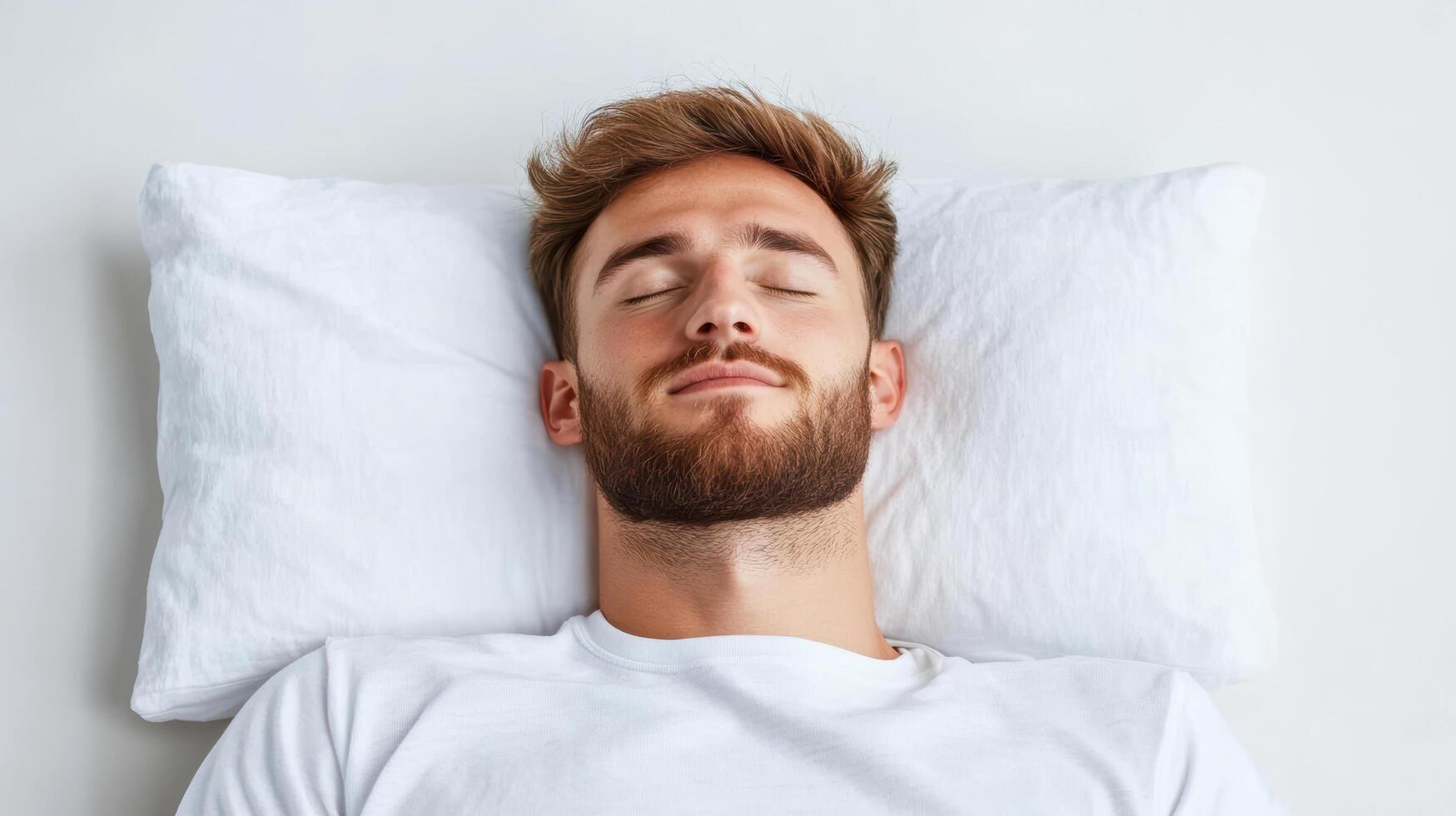 A man with a beard sleeping on a pillow photo