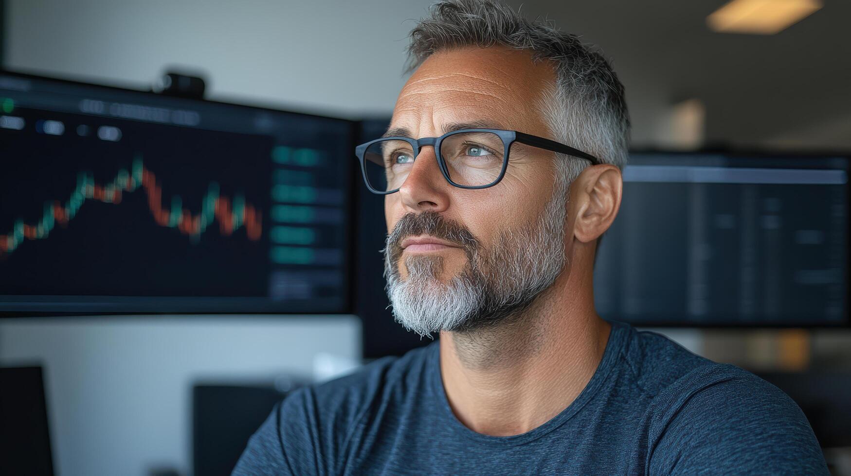 Professional trader analyzing market trends with focus and determination photo