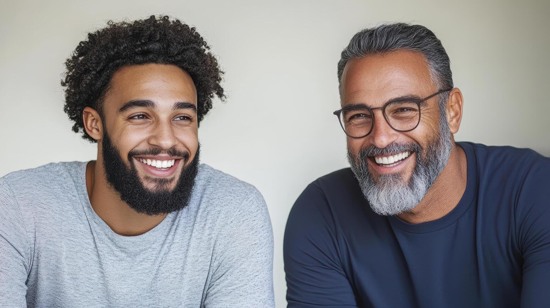 Two men with beards smiling at the camera photo