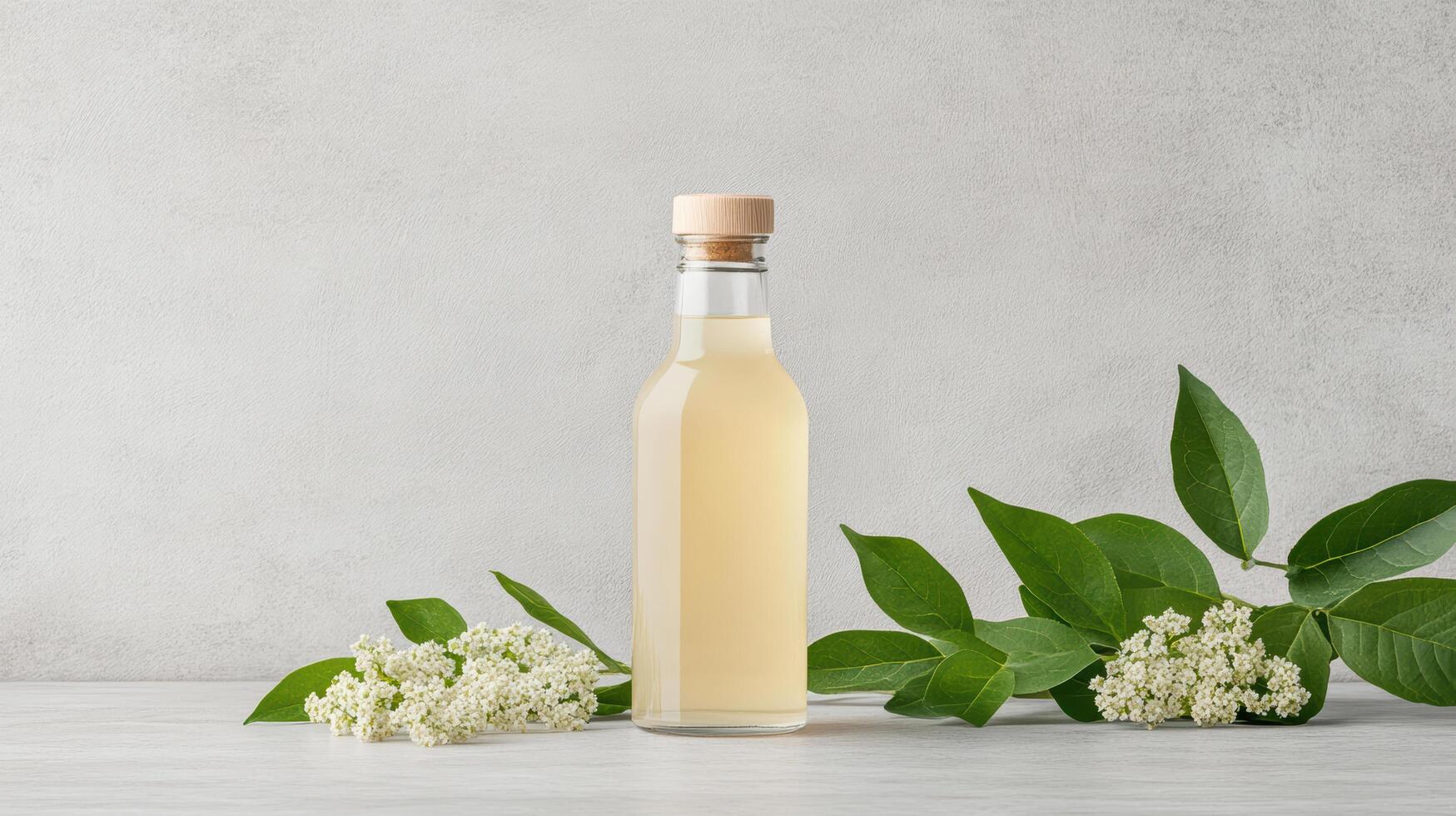 A bottle of white wine with some flowers photo