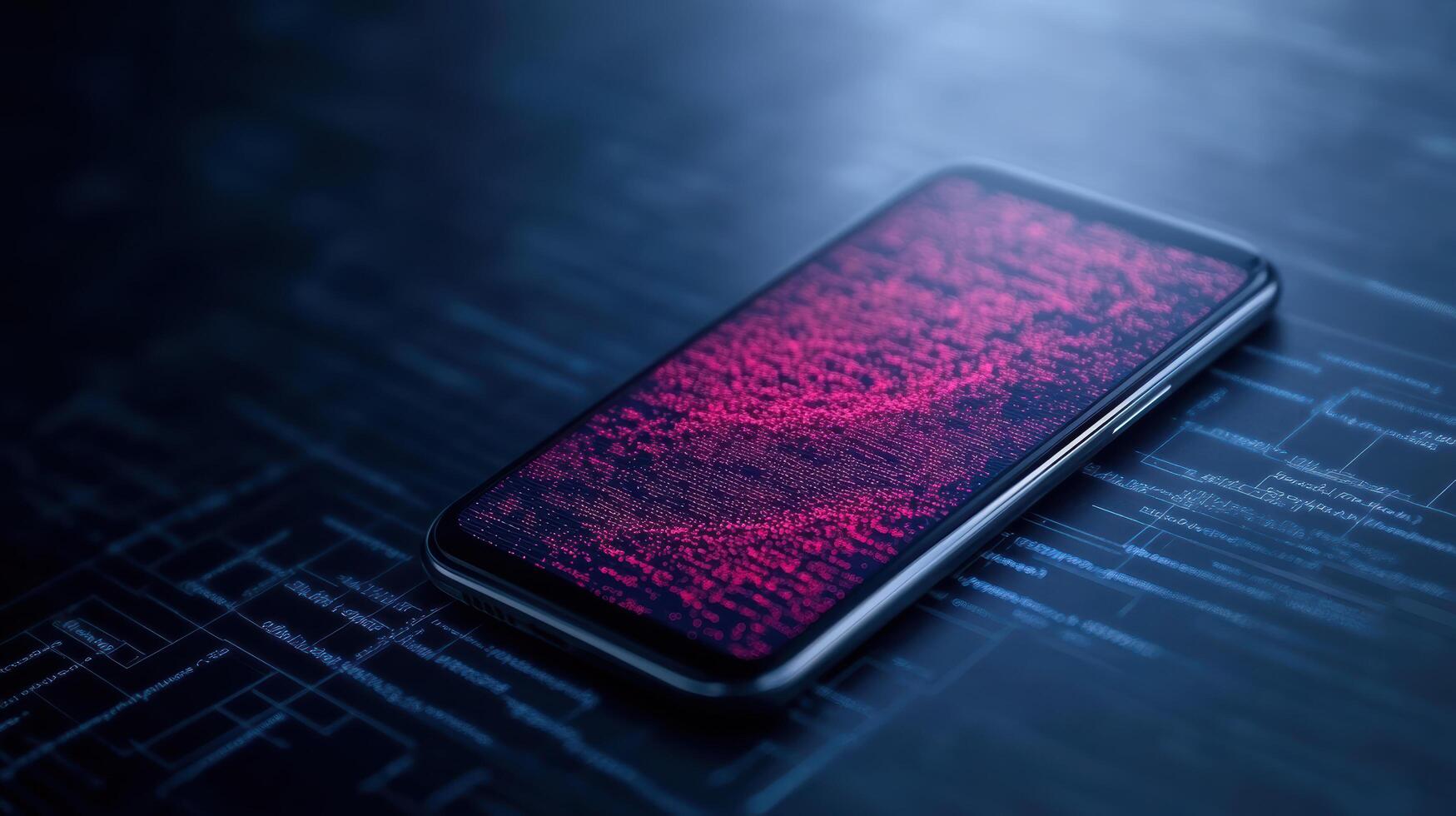A smartphone with a pink screen on a table photo