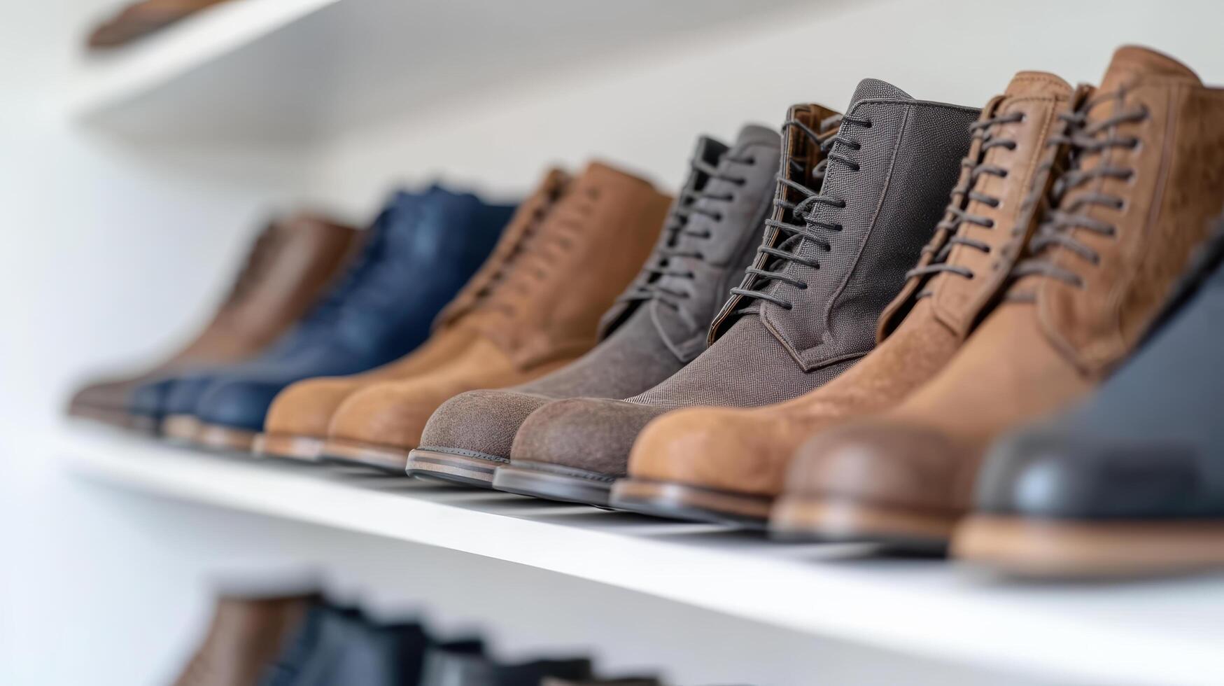 A row of men's shoes on a shelf photo