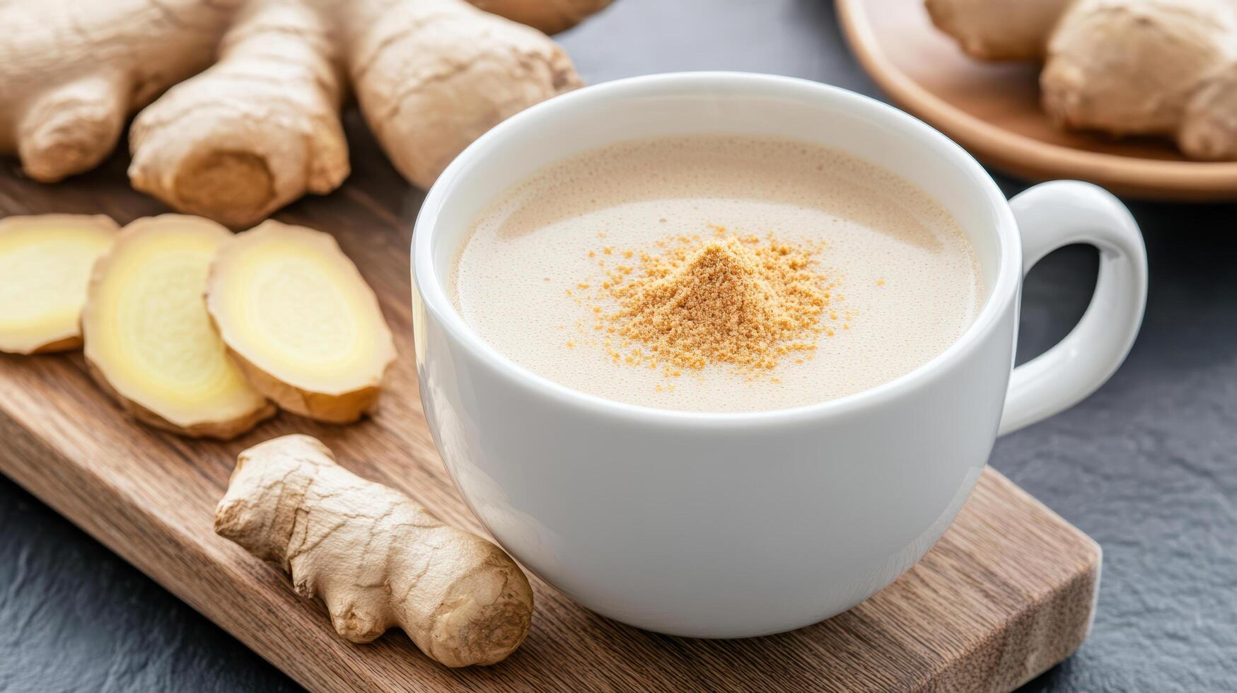 Ginger tea with ginger root and ginger root photo