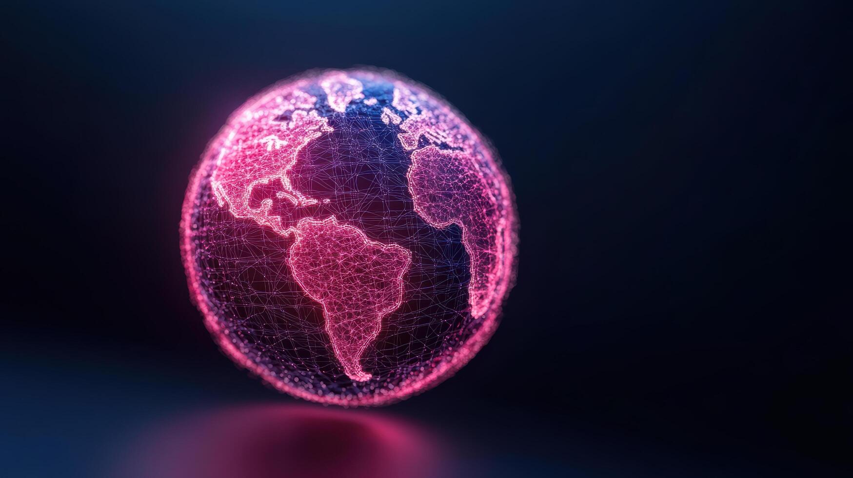 The world map is shown in pink on a dark background photo
