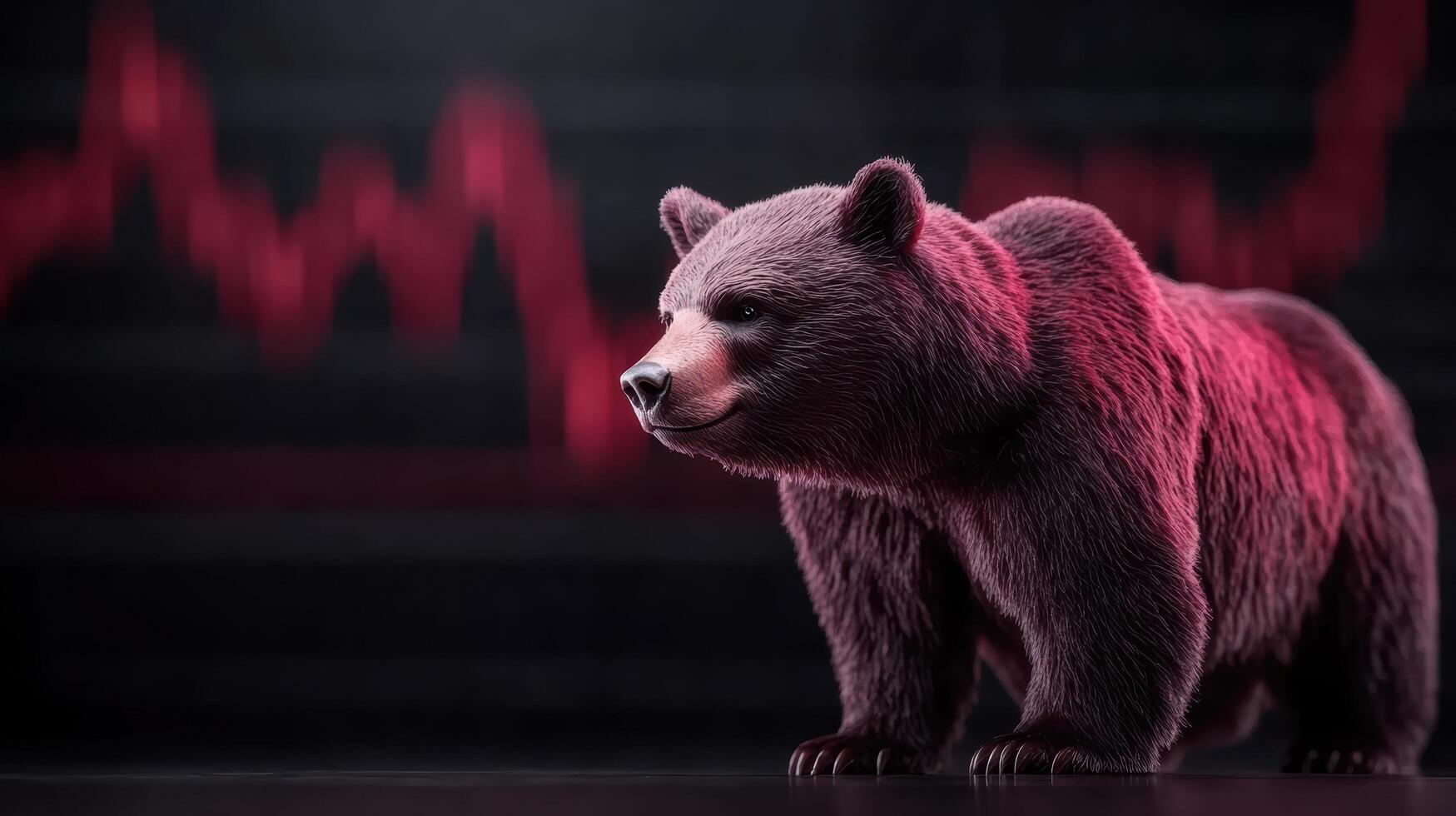 realistic bear stands confidently against backdrop of fluctuating chart, symbolizing market photo