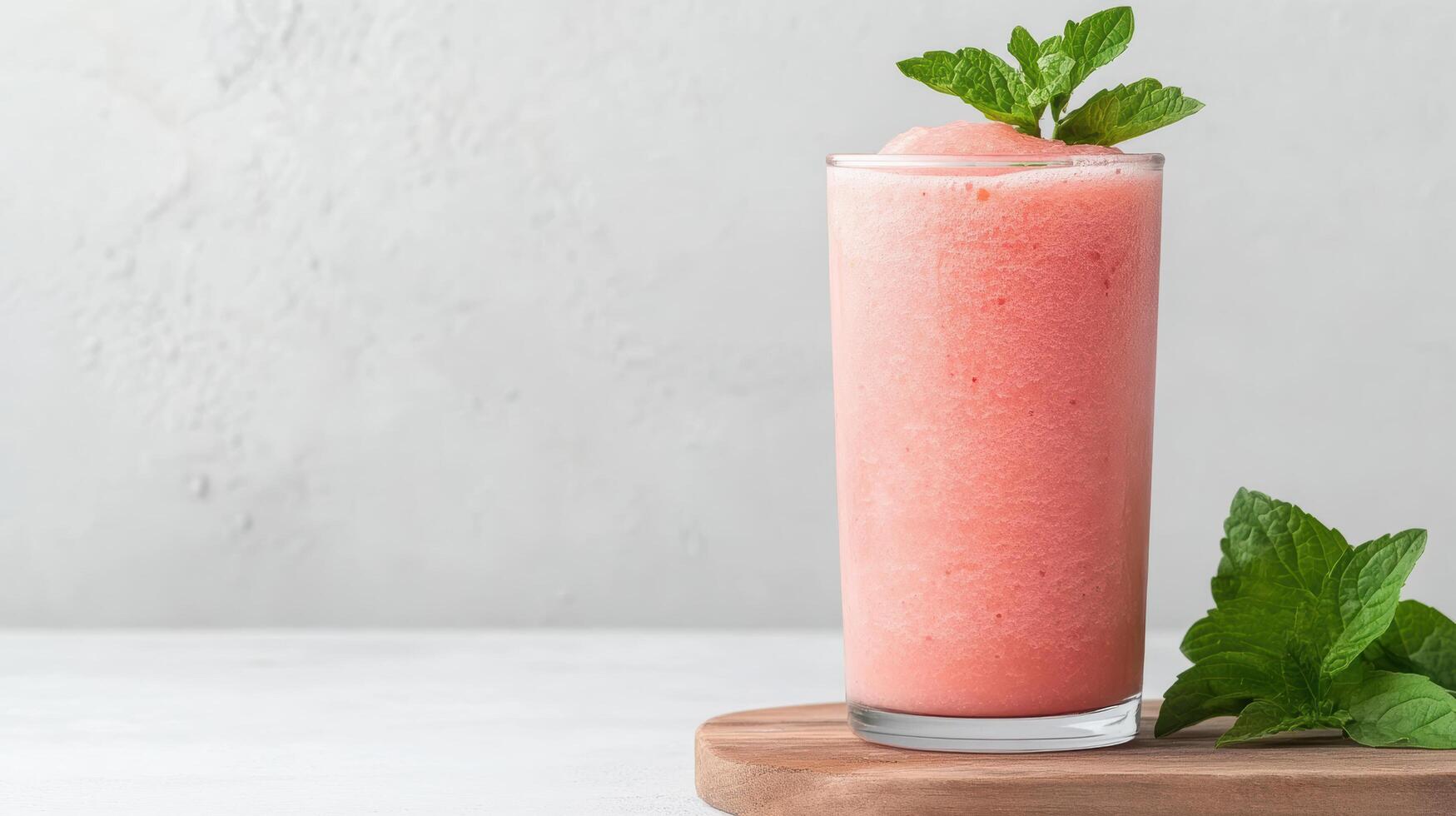 Refreshing watermelon smoothie in glass garnished with mint leaves photo