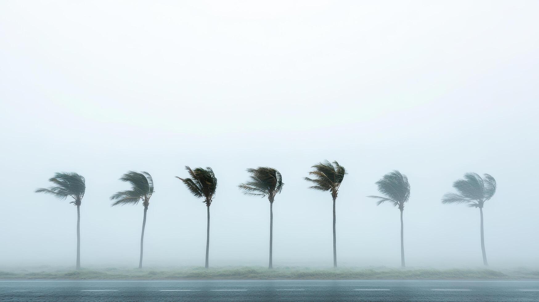 A row of palm trees blowing in the wind photo
